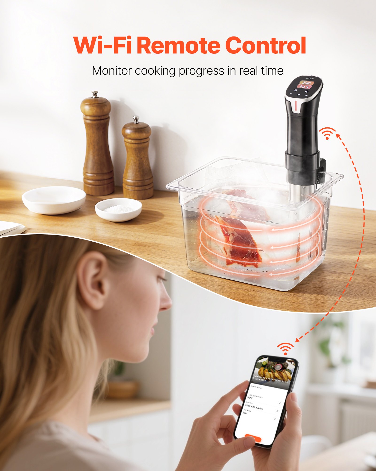 VEVOR Sous Vide Precision Cooker, 1100W Sous-Vide Cooking Machine, WIFI ...