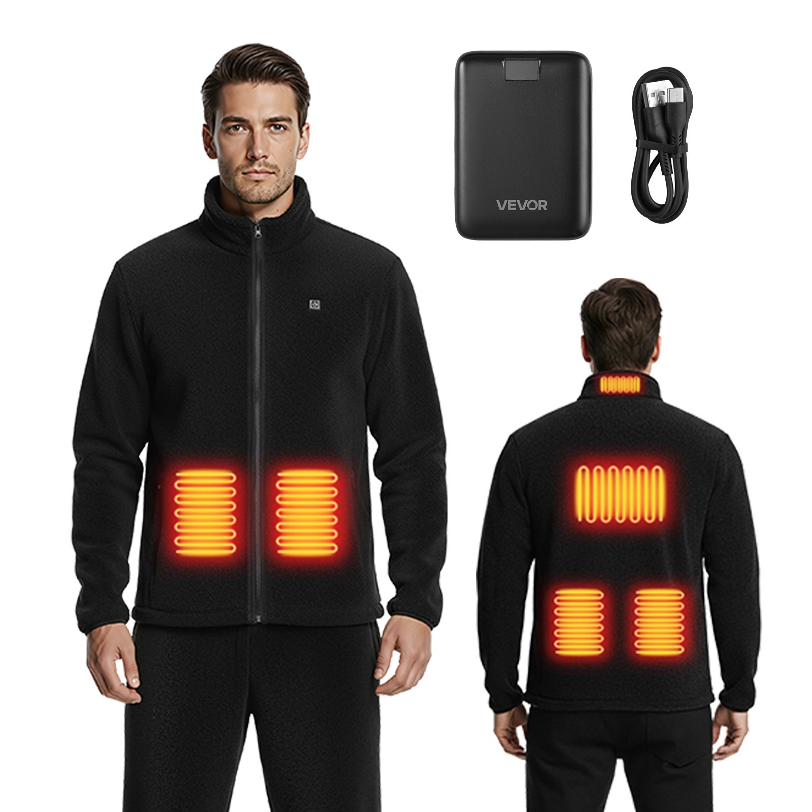 VEVOR Men’s Heated Fleece Jacket – 6 Zones, 16,000mAh