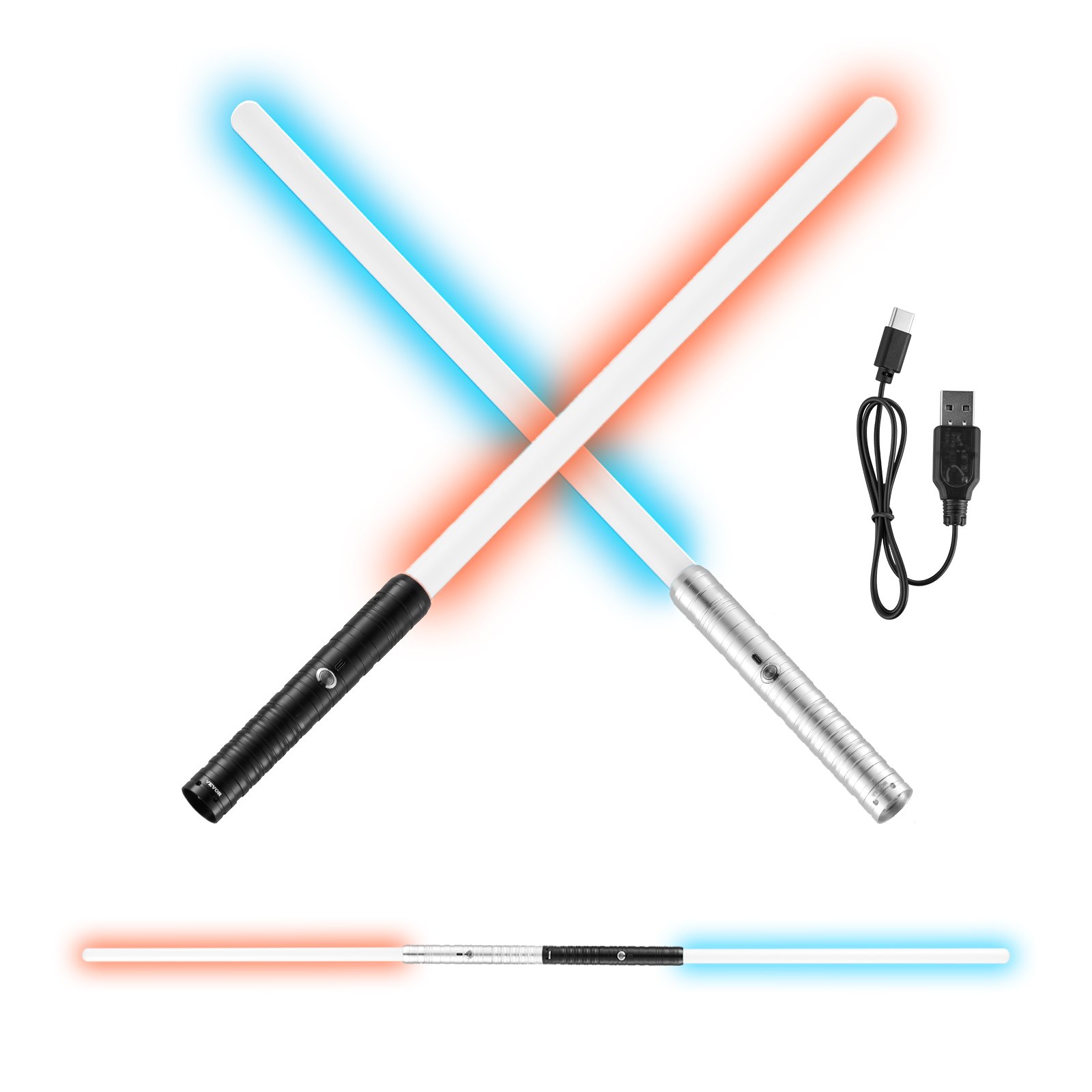 2-in-1 RGB Dueling Lightsabers For Kids & Adults - Retractable Light Up Toy Sword With 7 Colors, 6 Sounds, Metal Hilt (2 Pack, Large Size)
