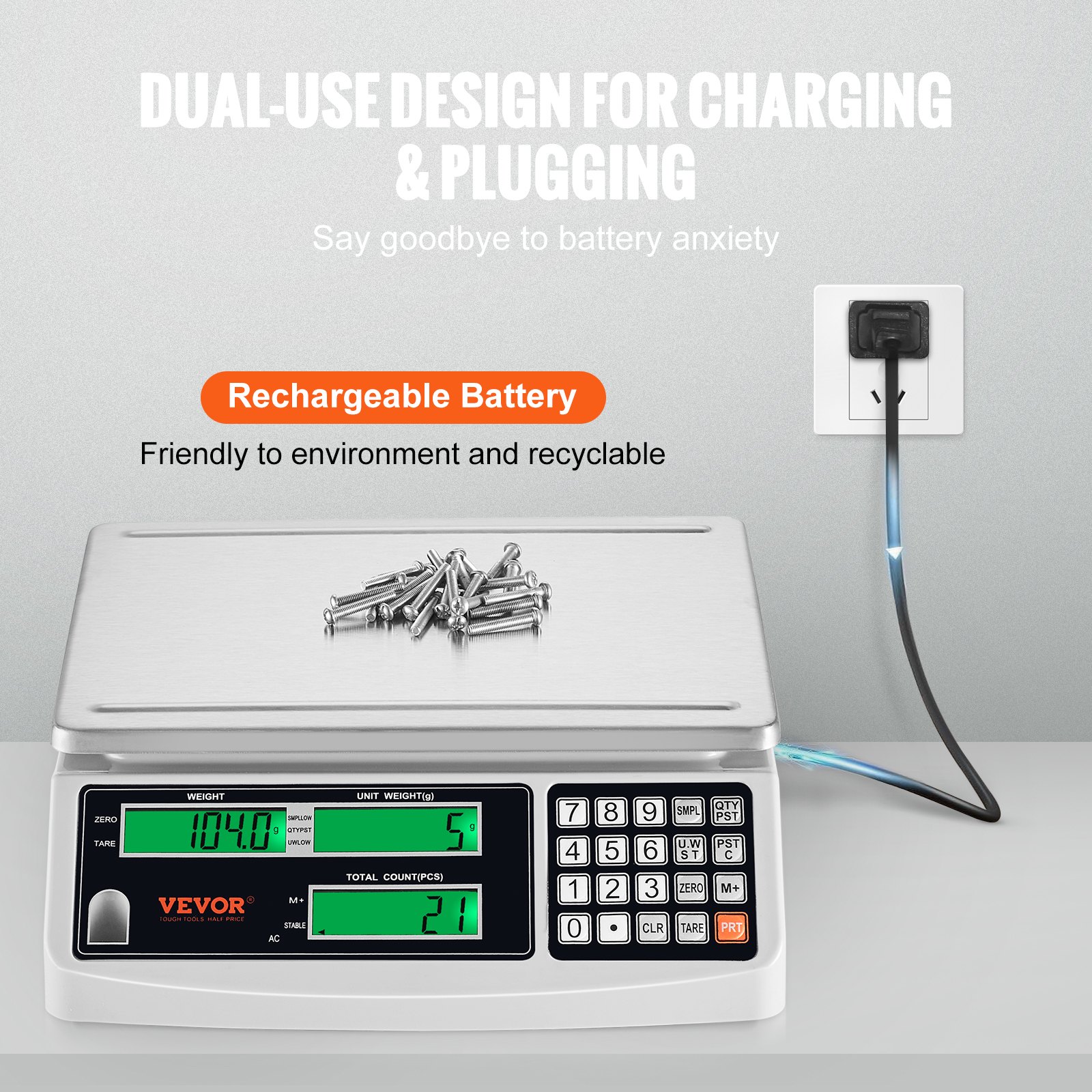 VEVOR Industrial Counting Scale, 30 kg x 1 g, Digital Scale for Parts ...