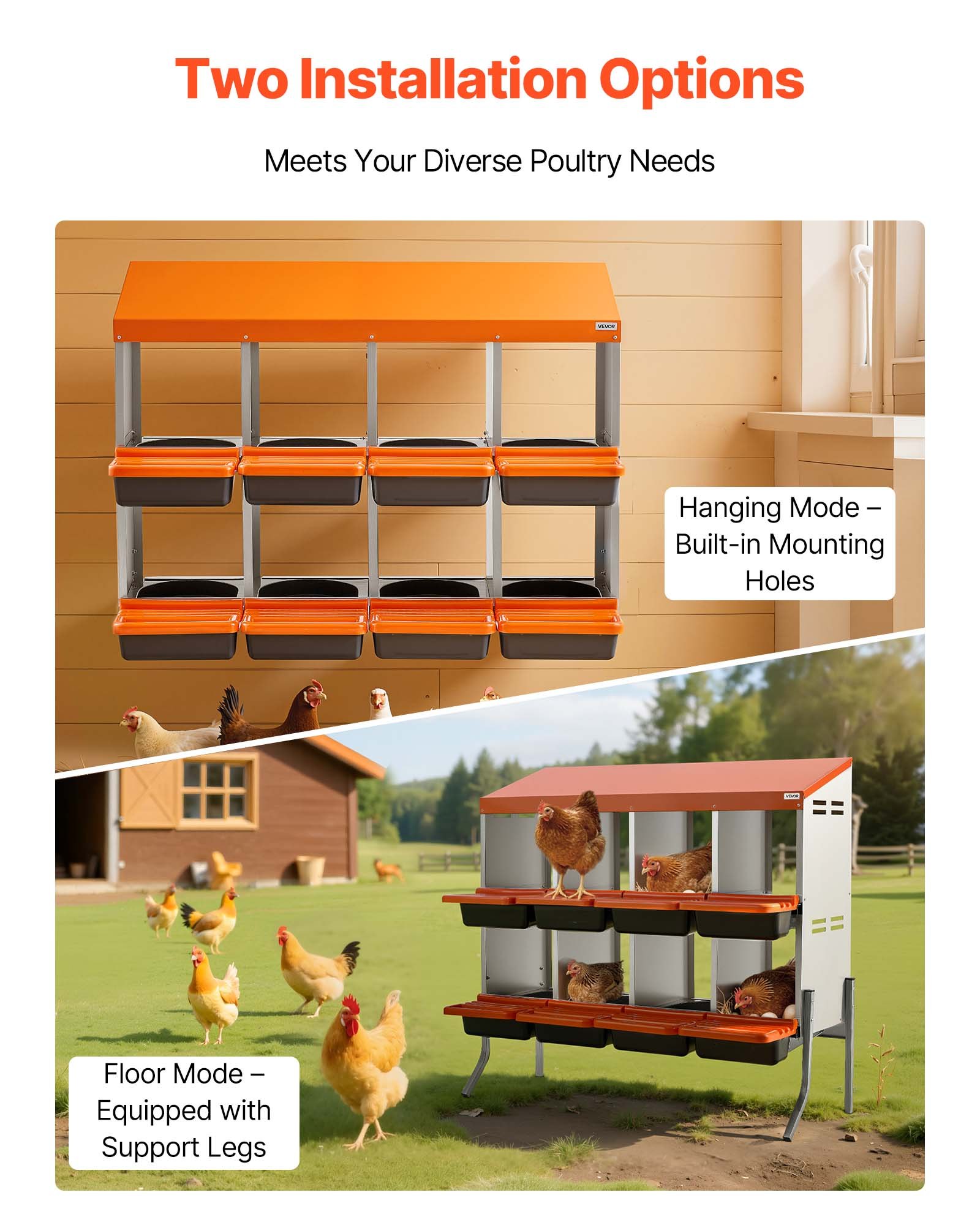 VEVOR Chicken Nesting Boxes, 8 Compartments, with Support Legs, Easy ...
