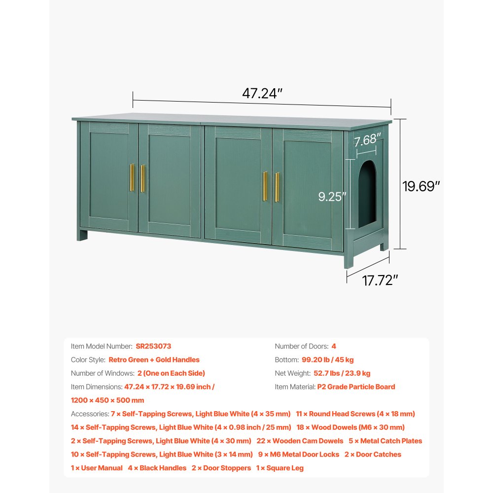 VEVOR Cat Litter Box Enclosure for Multi Cats, 47.2 in Hidden Litter ...