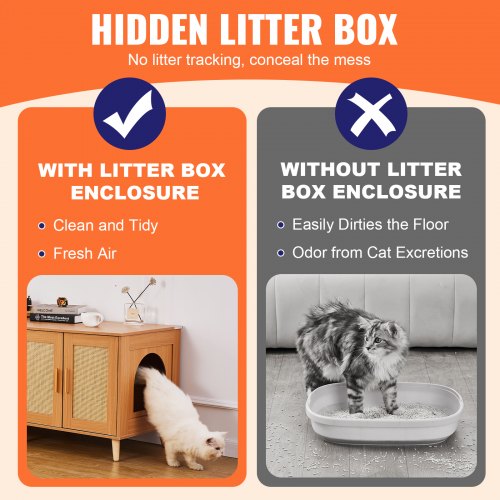 VEVOR Cat Litter Box Enclosure Wooden Litter Box Furniture Hidden for 2 ...