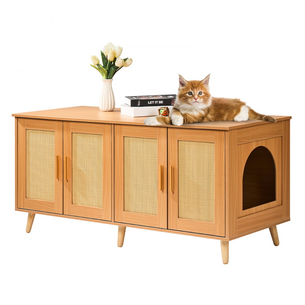 VEVOR Cat Litter Box Enclosure Wooden Litter Box Furniture Hidden for 2 ...