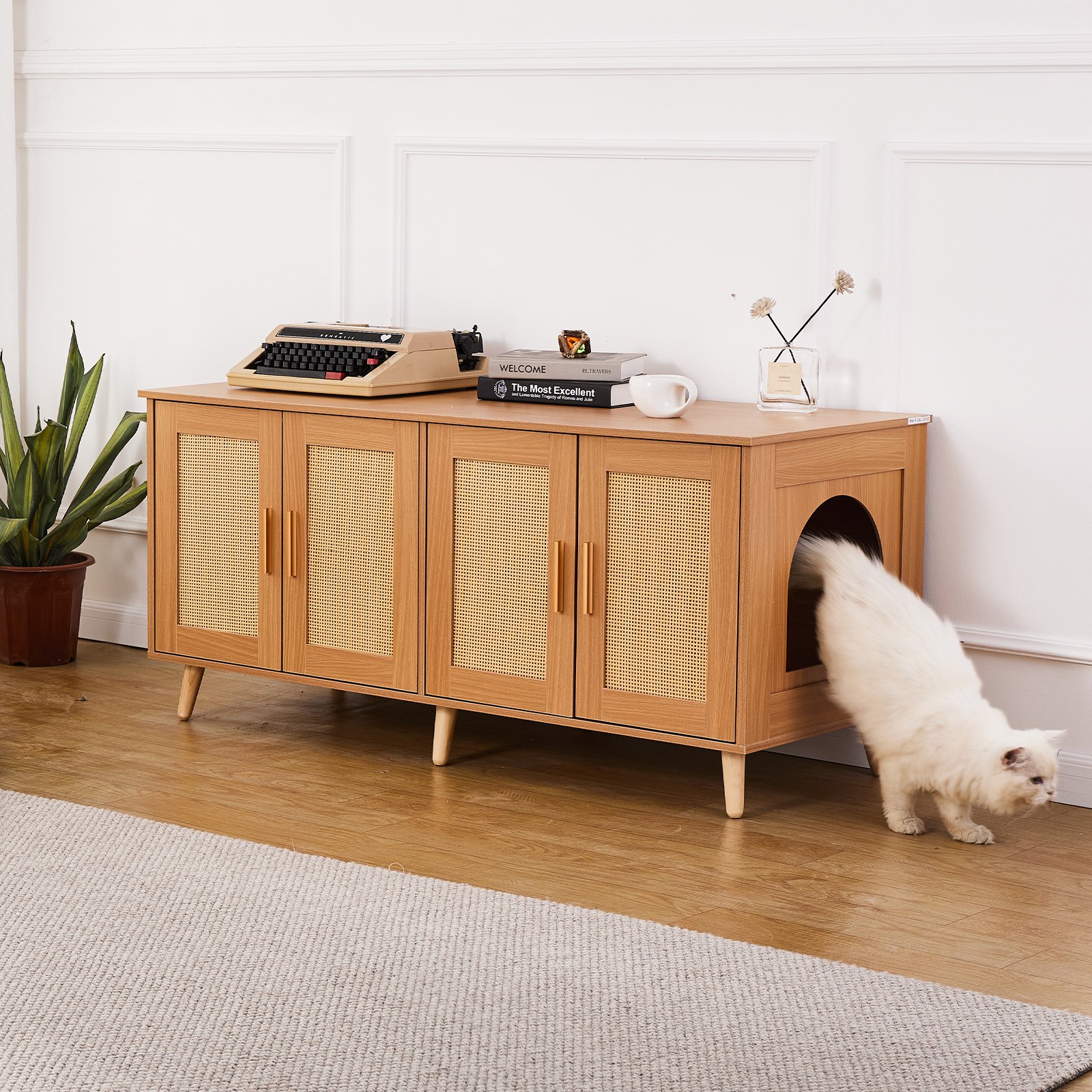 VEVOR Cat Litter Box Enclosure for 2 Cats, Litter Box Furniture Hidden ...