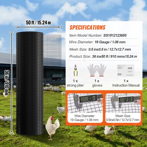 VEVOR Hardware Cloth, 36'' x 50' Galvanized Wire Mesh Roll VEVOR Hardware Cloth, 36'' x 50' Galvanized Wire Mesh Roll