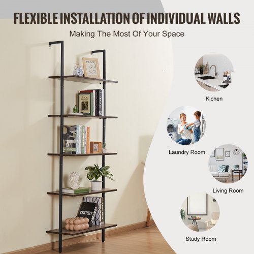 VEVOR Industrial Square Pipe Shelf 5 Tier 24x11.8in Wall-Mount for Bedroom