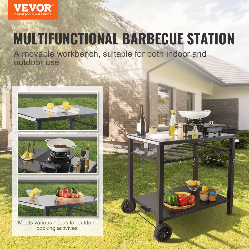 VEVOR Outdoor Grill Dining Cart with Double-Shelf, 85*55cm BBQ Movable ...