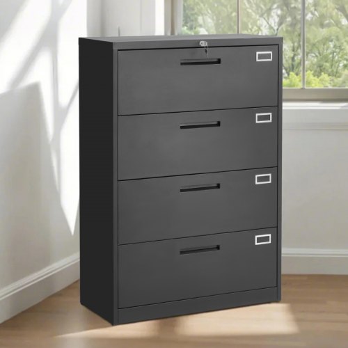 VEVOR 4 Drawers Metal File Cabinet, Vertical Filing Cabinet with Lock ...