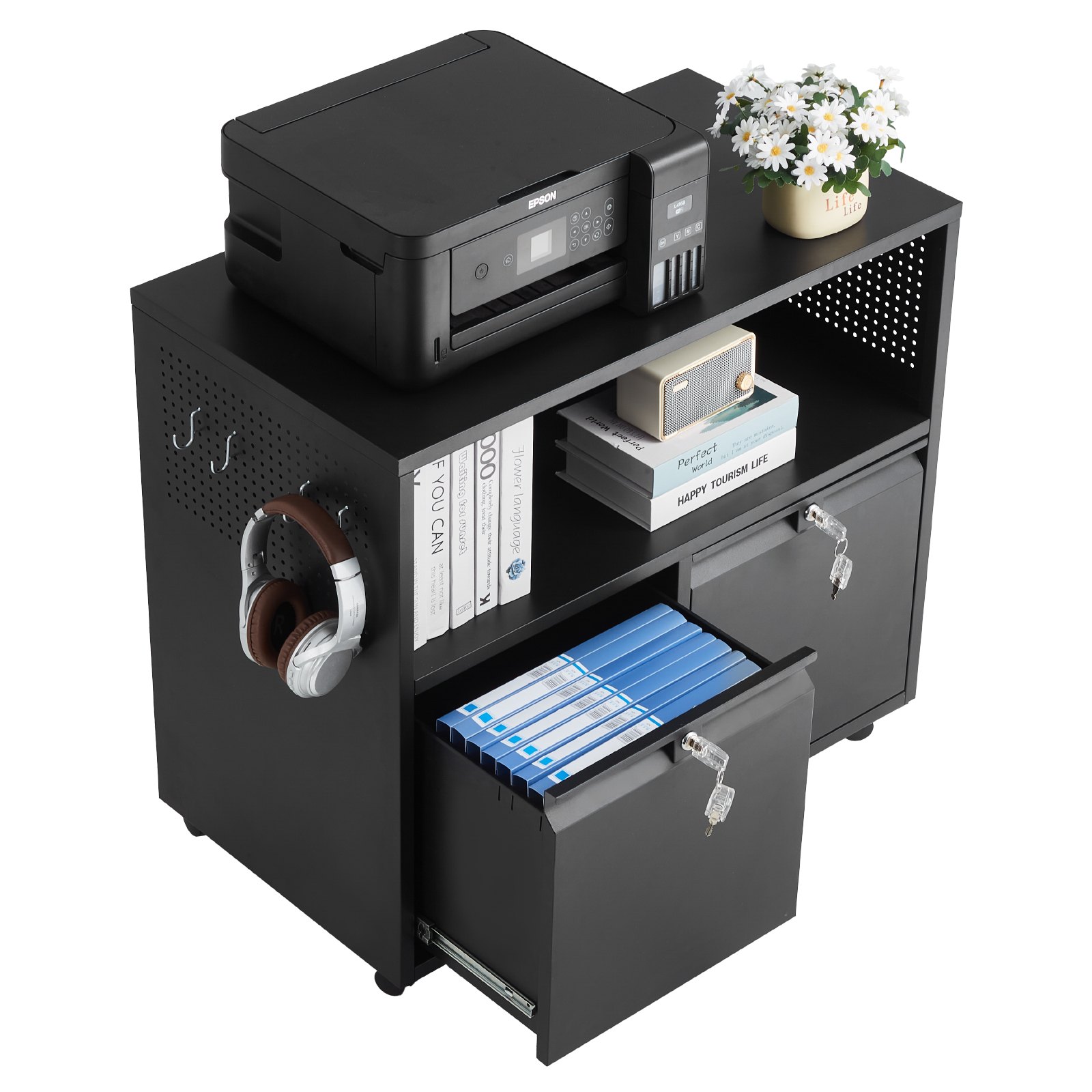 VEVOR 2 Drawers Metal File Cabinet, Lateral Filing Cabinet with Lock ...