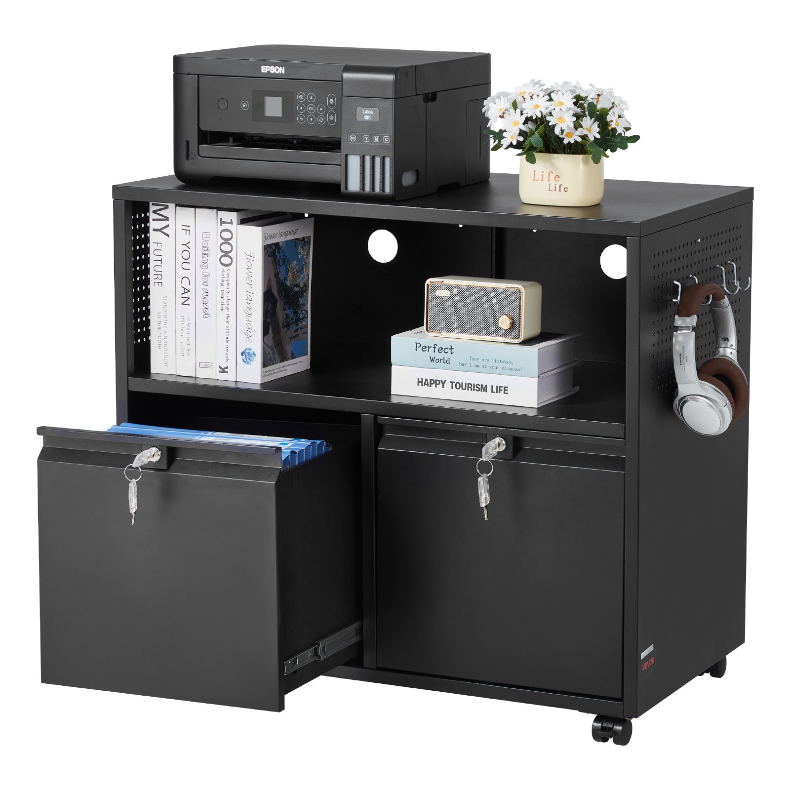 VEVOR 2 Drawers Metal File Cabinet, Lateral Filing Cabinet with Lock ...