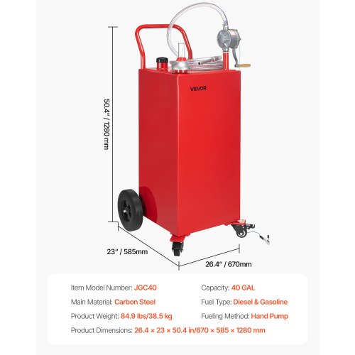 VEVOR 40 Gallon Fuel Tank with Pump – 10ft hose, 4-Wheel