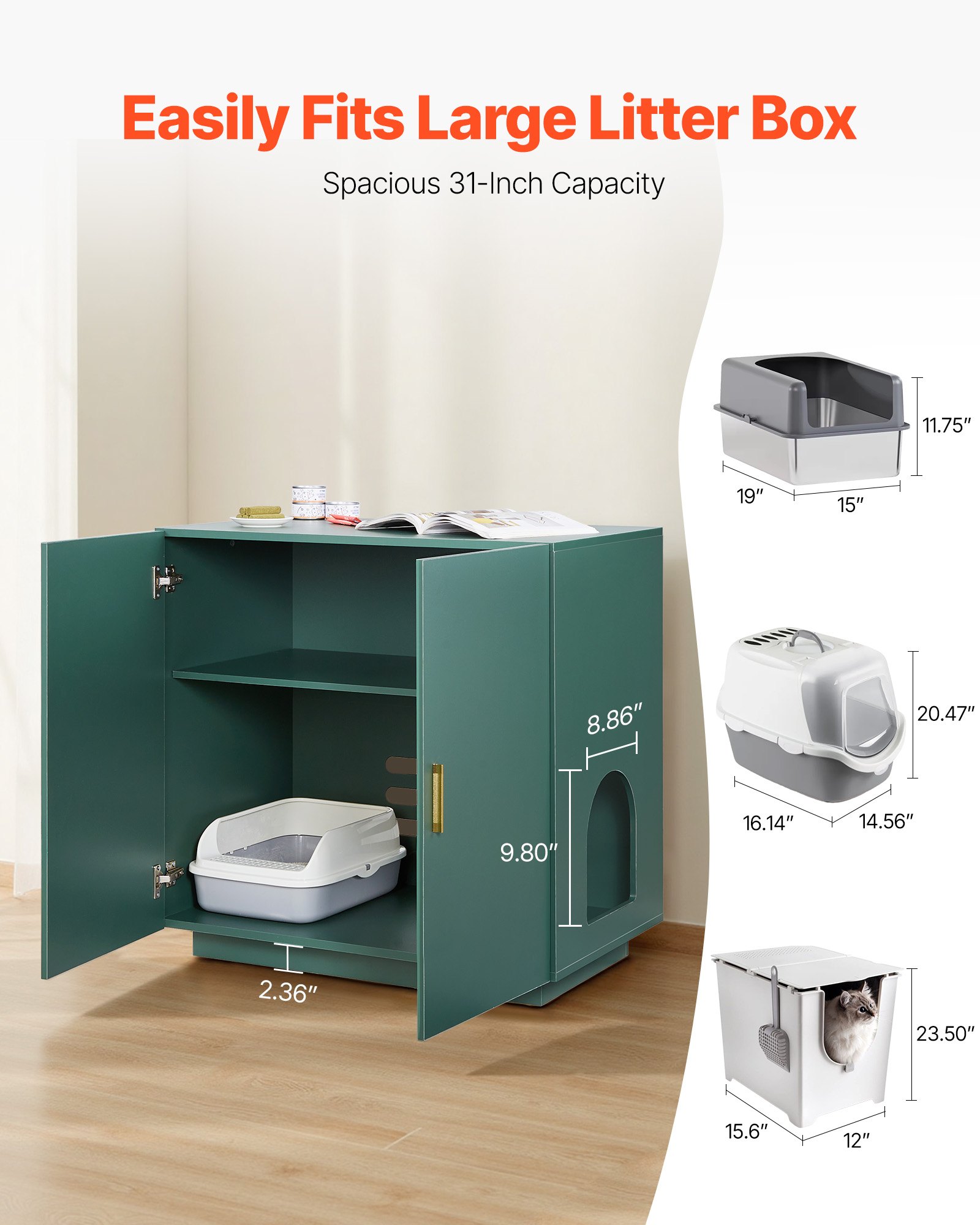 VEVOR Cat Litter Box Enclosure, 31.5 in Hidden Litter Box Cabinet ...