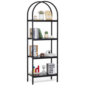 VEVOR Metal Bookshelf, 4-Tier Arched Industrial Bookshelf, Small Rustic ...