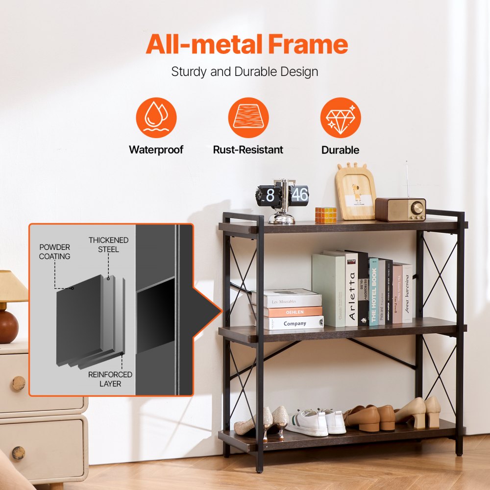 Photo inspiration: Gallery Detail: Vevor Metal Bookshelf 3 Tier Industrial Bookshelf Small Rustic