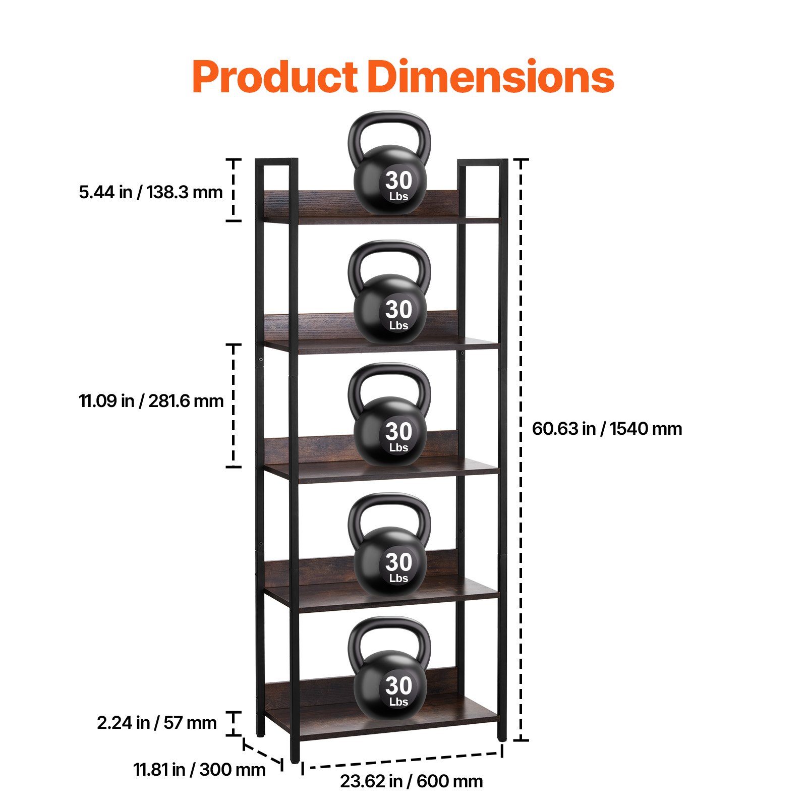 Curated visual reference: Gallery Detail: Vevor Tall Metal Bookshelf 5 Tier Storage Wall Strap