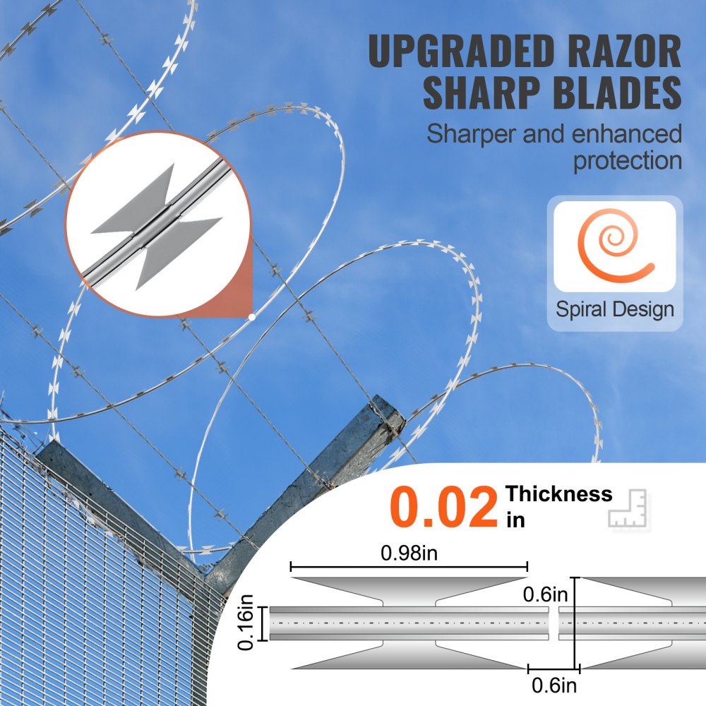 VEVOR Razor Wires, 147 ft Razor Barbed Wire, 3 Rolls Razor Wire Fencing ...