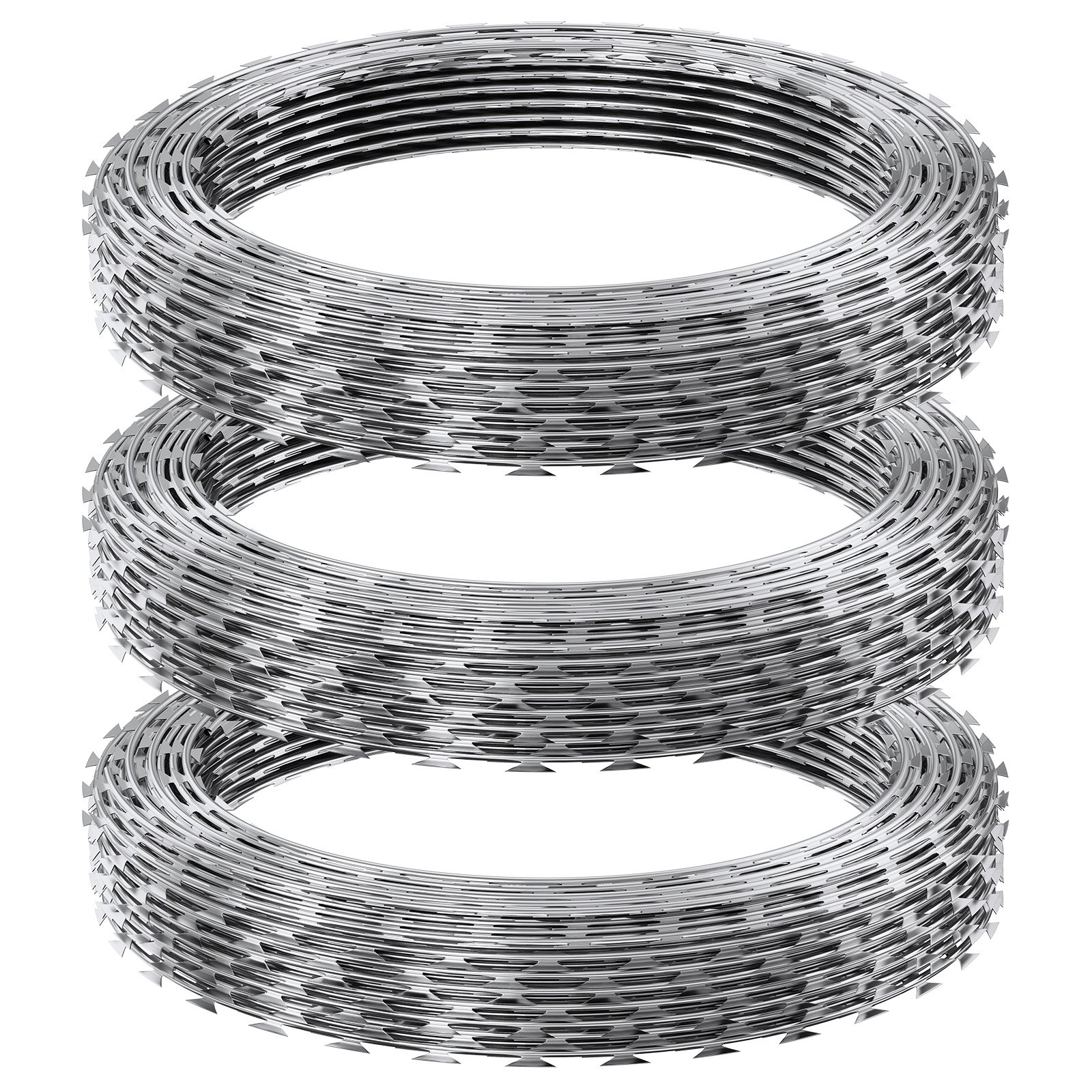 VEVOR Razor Wires, 147 ft Razor Barbed Wire, 3 Rolls Razor Wire Fencing ...