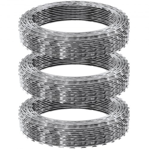 VEVOR Razor Wires, 147 ft Razor Barbed Wire, 3 Rolls Razor Wire Fencing ...