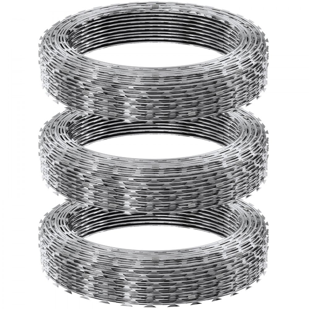 Bear Razor Wire VEVOR Razor Wires, 147 ft Razor Barbed Wire, 3 Rolls Razor Wire Fencing ...
