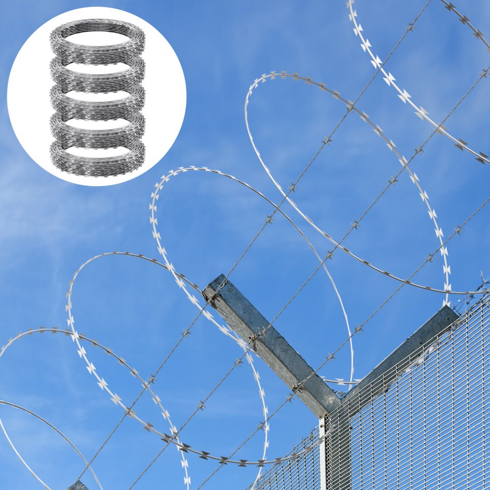 VEVOR Razor Wires, 246 ft Razor Barbed Wire, 5 Rolls Razor Wire Fencing ...
