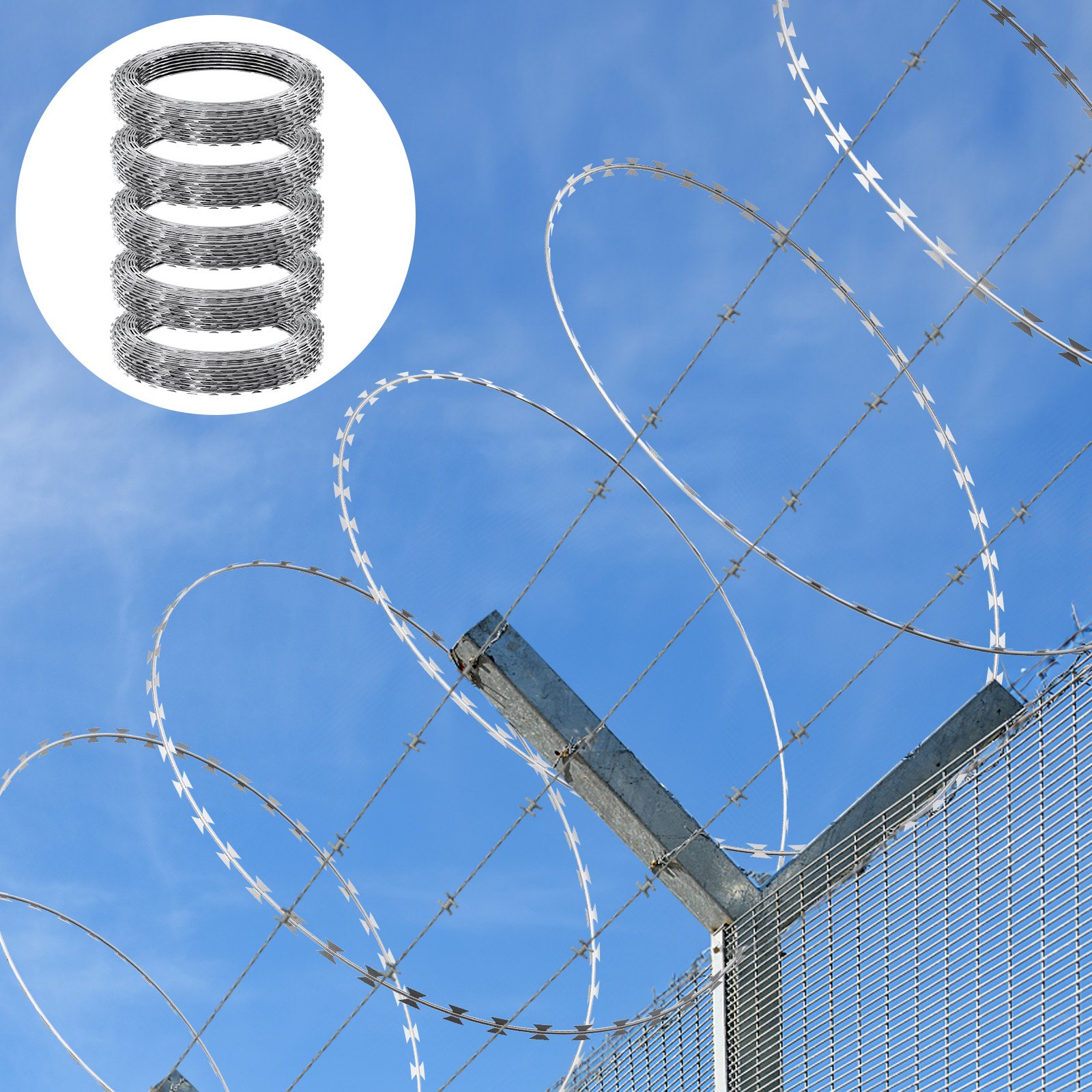 VEVOR Razor Wires, 246 ft Razor Barbed Wire, 5 Rolls Razor Wire Fencing ...