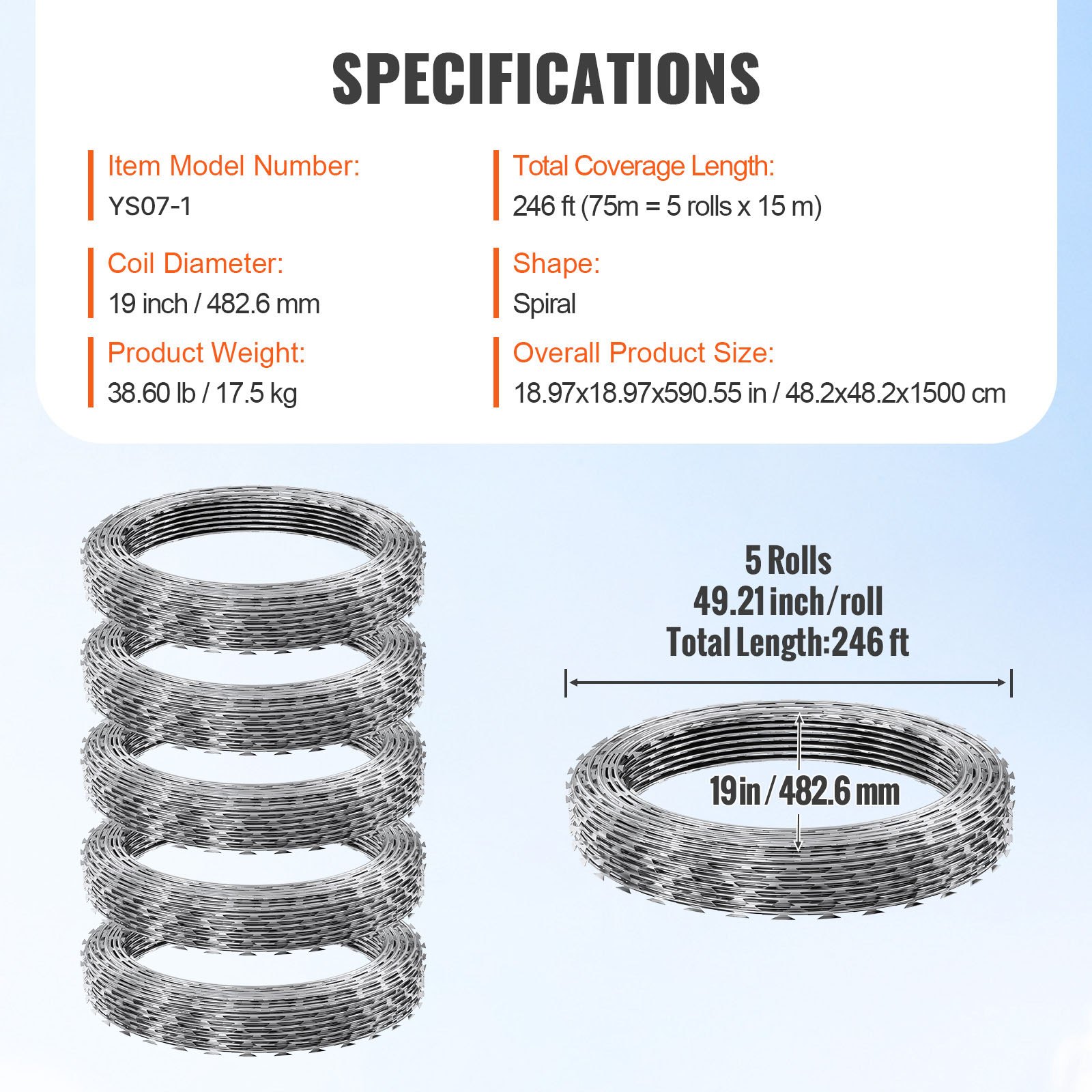 Bear Razor Wire VEVOR Razor Wires, 246 ft Razor Barbed Wire, 5 Rolls Razor Wire Fencing ...