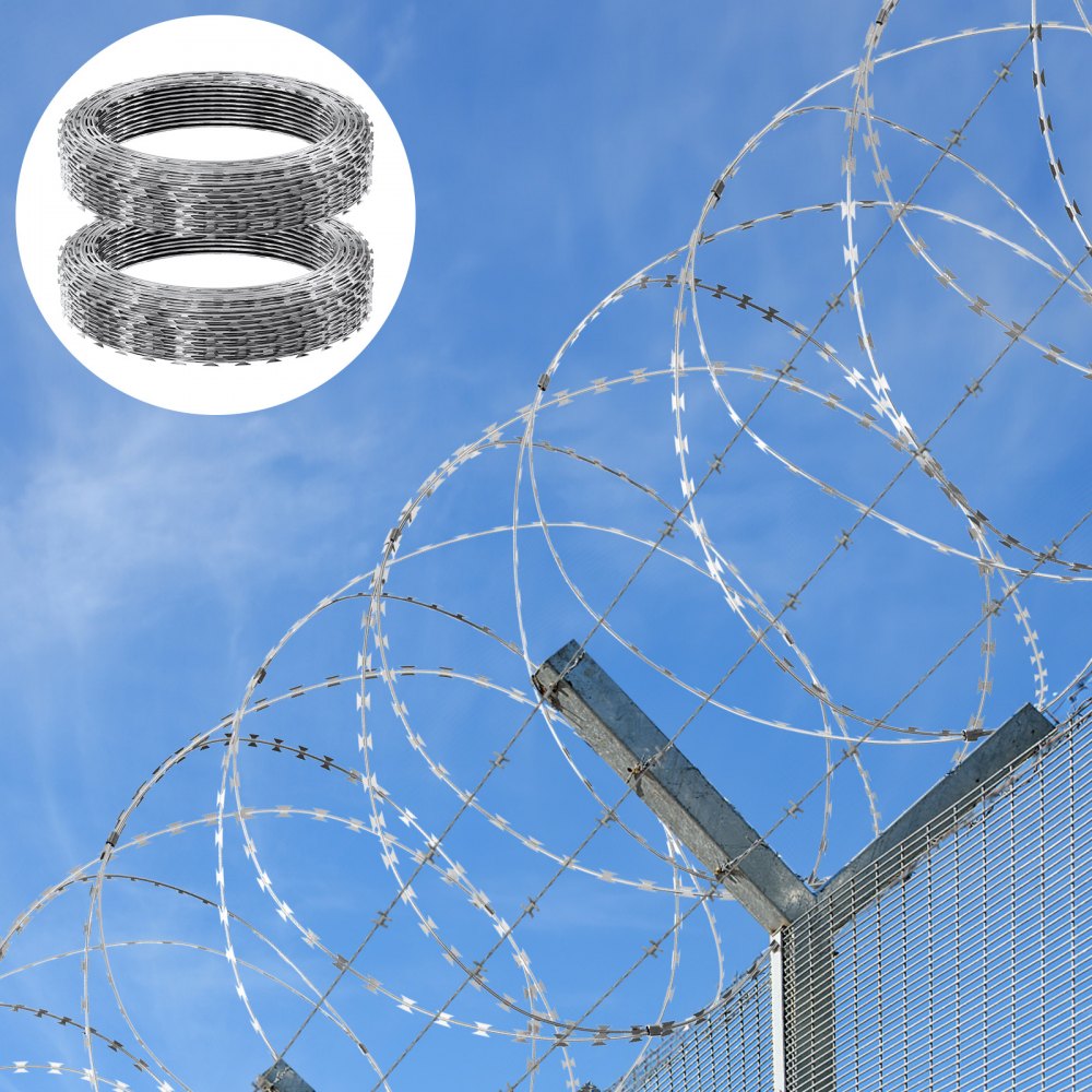 VEVOR Razor Wires, 30m Razor Barbed Wire, 2 Rolls Razor Wire Fencing ...