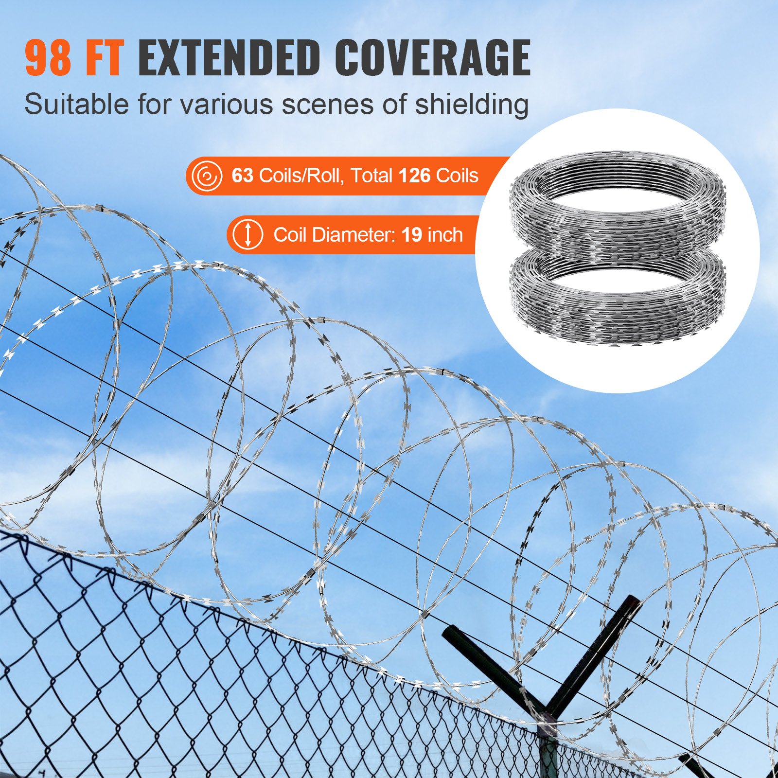 VEVOR Razor Wires, 98 Ft Razor Barbed Wire, 2 Rolls Razor Wire Fencing ...