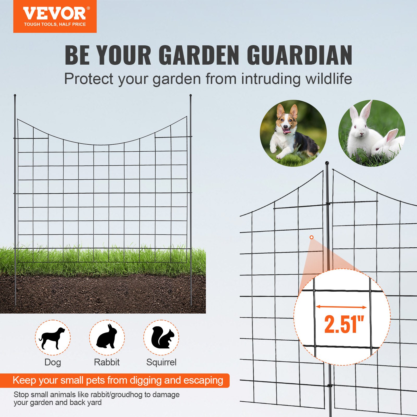 VEVOR Garden Fence, No Dig Fence 36.6''(H)x29.5''(L) Animal Barrier ...