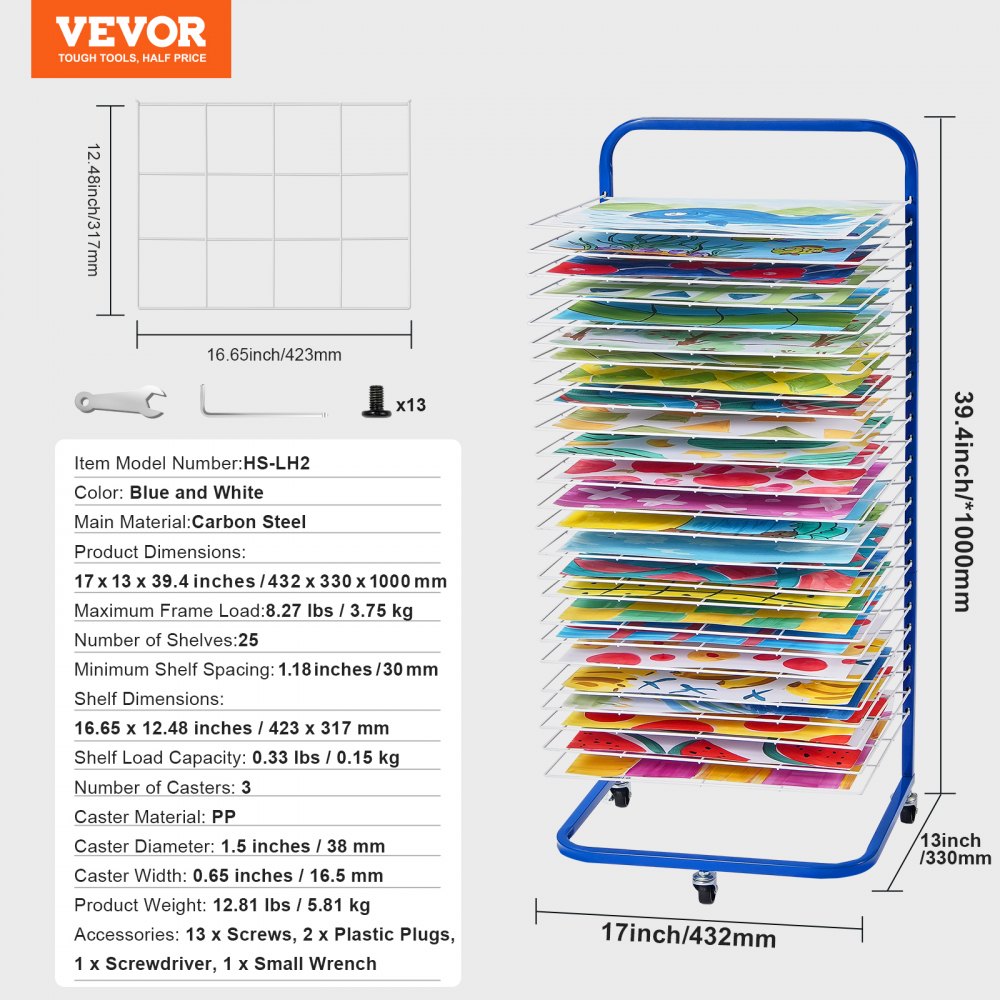 VEVOR Art Drying Rack 25 Removable Shelves Paint Drying Rack With ...