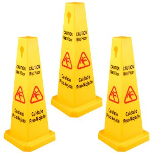 VEVOR 3 Pack Floor Safety Cone Yellow Caution Wet Floor Signs 4 Sided ...