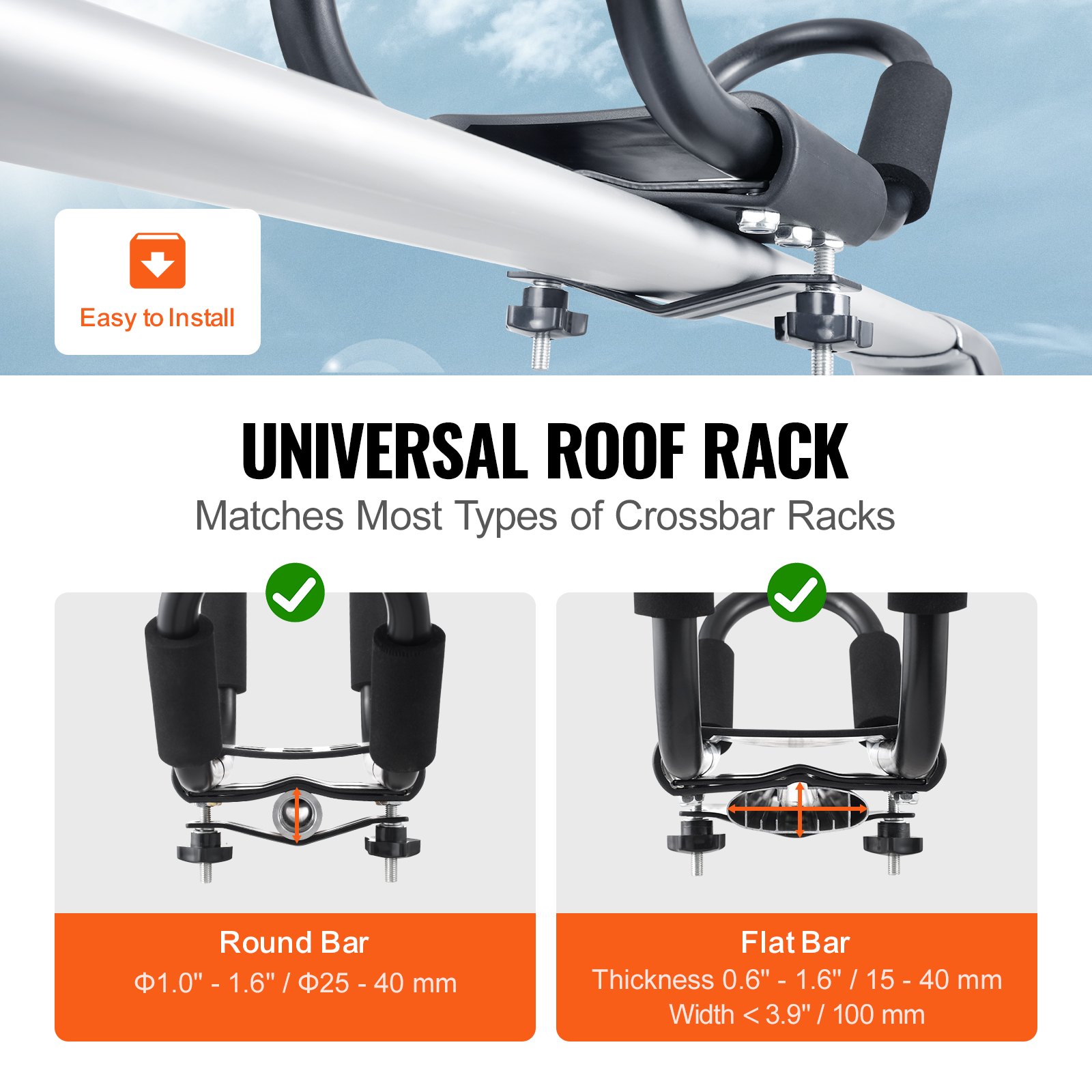 VEVOR Kayak Roof Rack 2 Pairs J-Bar, Soft Roof Rack, Top Mount Tie Down ...