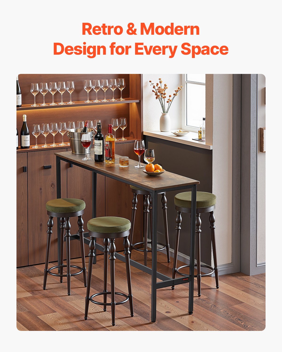 VEVOR Bar Table, Sturdy Metal Frame High Top Pub Table, Narrow Long ...