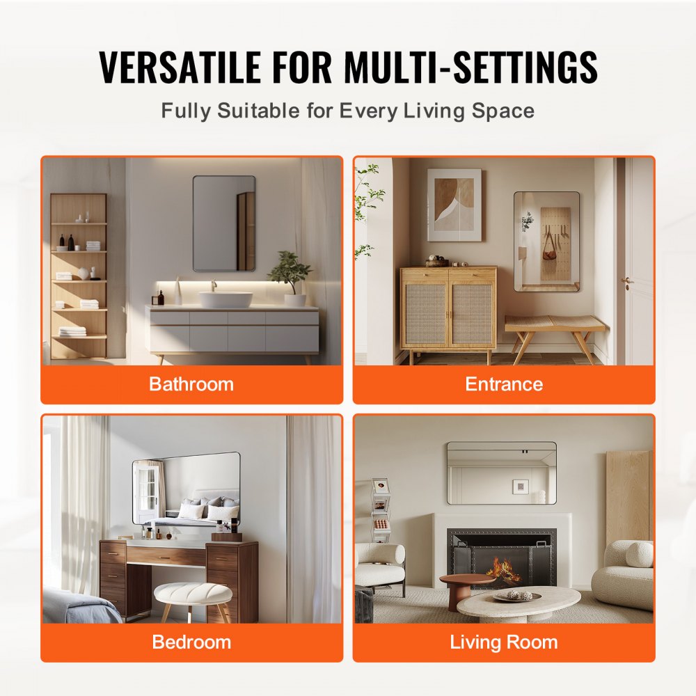 VEVOR Mirror with Aluminium Frame – 24 × 36 Wall Mount
