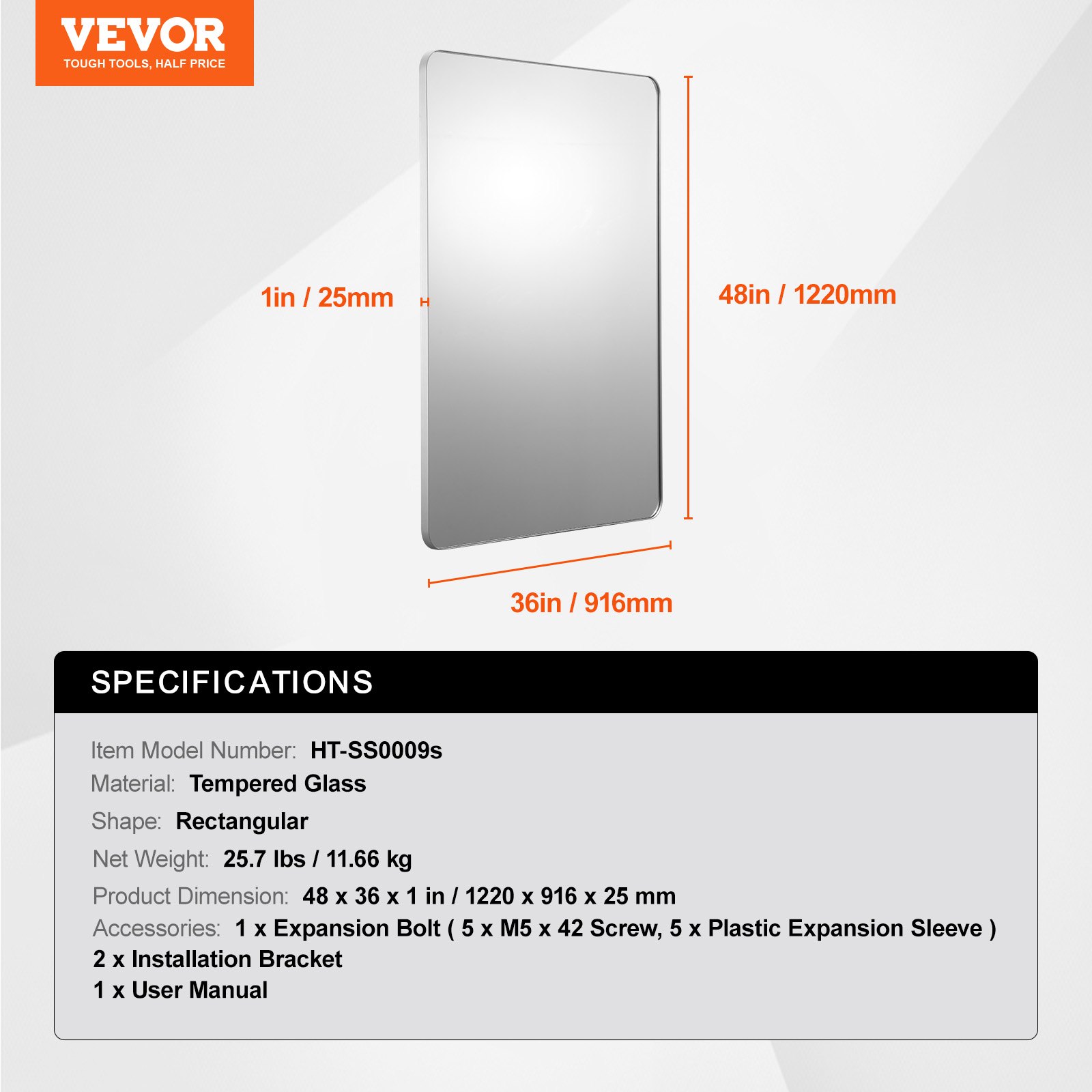 VEVOR Wall Mounted Makeup Mirror, 0.15
