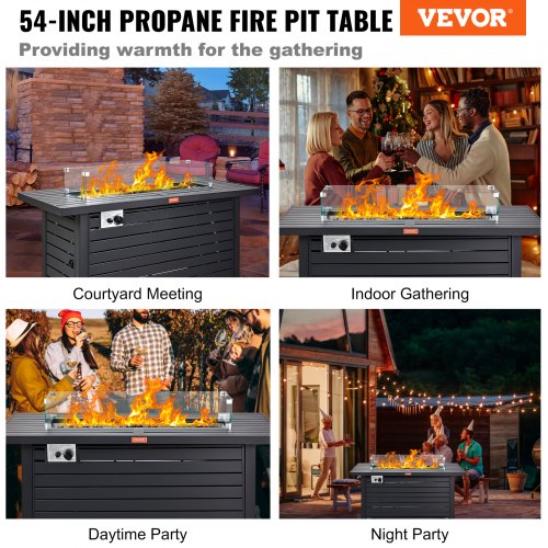 VEVOR Gas Fire Pit Table, 54 In 50000 BTU, Propane Outdoor Wicker Patio ...