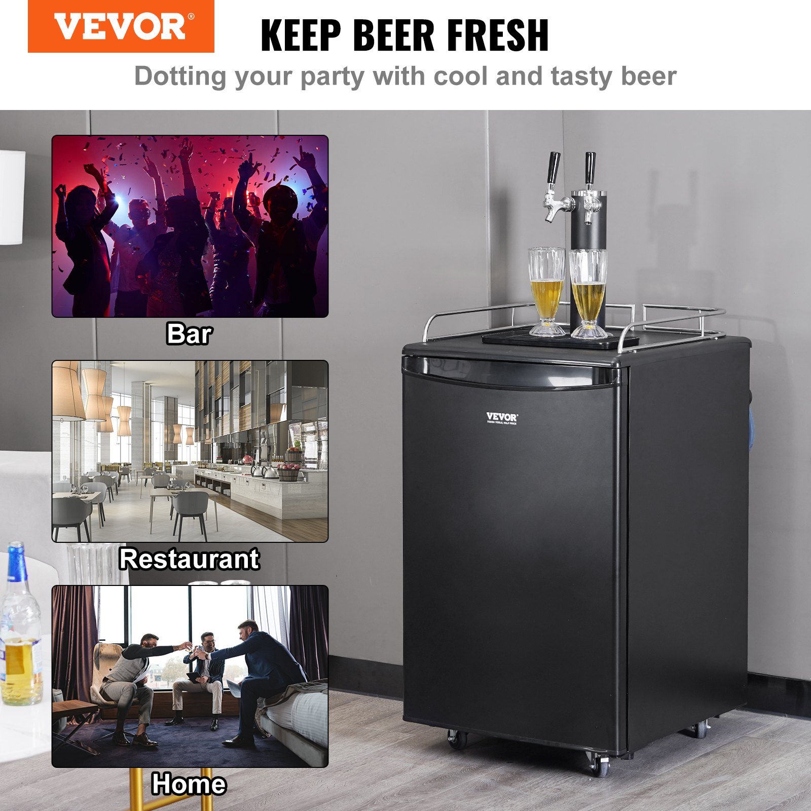 VEVOR Beer Kegerator, Dual Tap Draft Beer Dispenser, Full Size Keg Refrigerator With Shelves