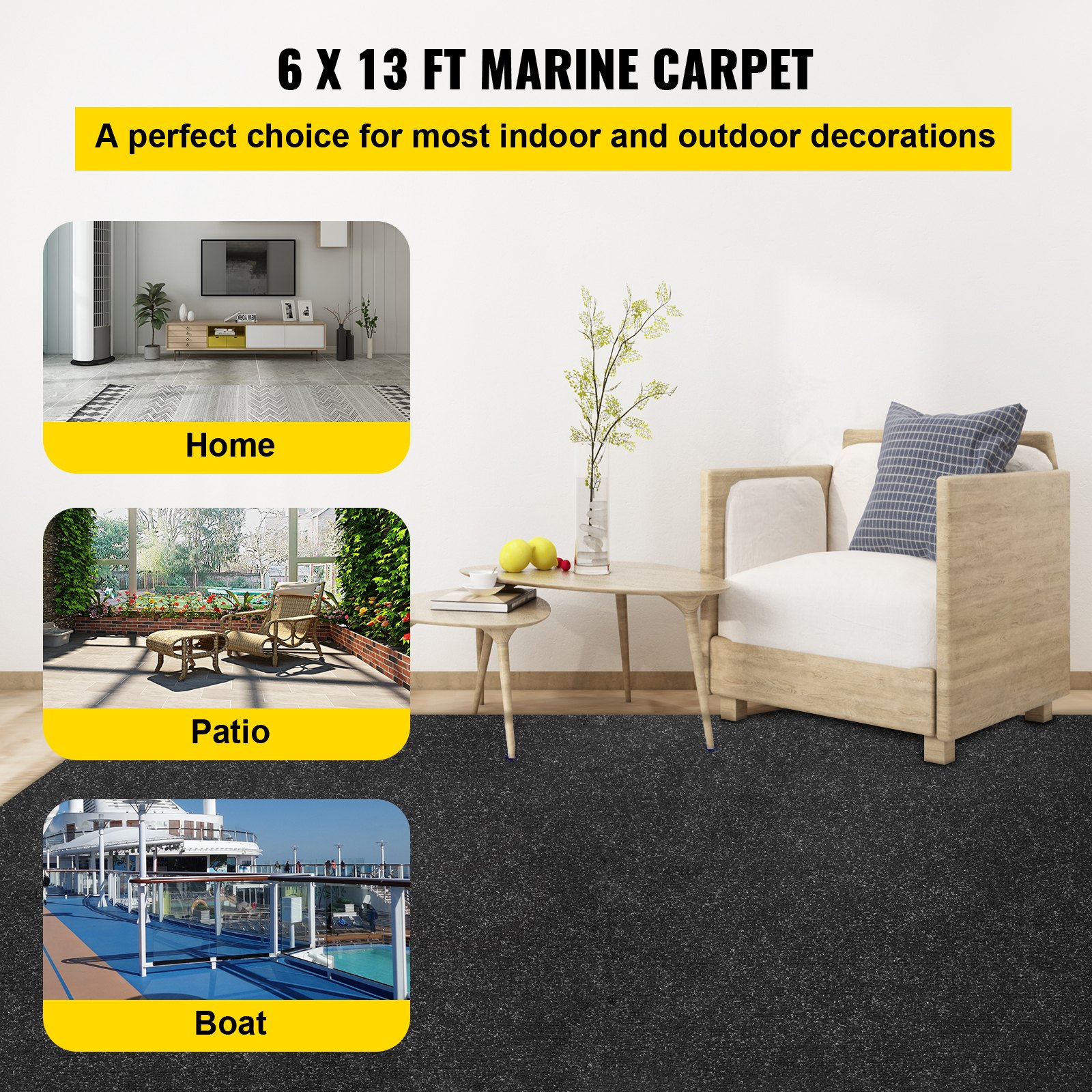 VEVOR Boat Carpet, 6 ft x 13.1 ft Marine Carpet for Boats, Waterproof