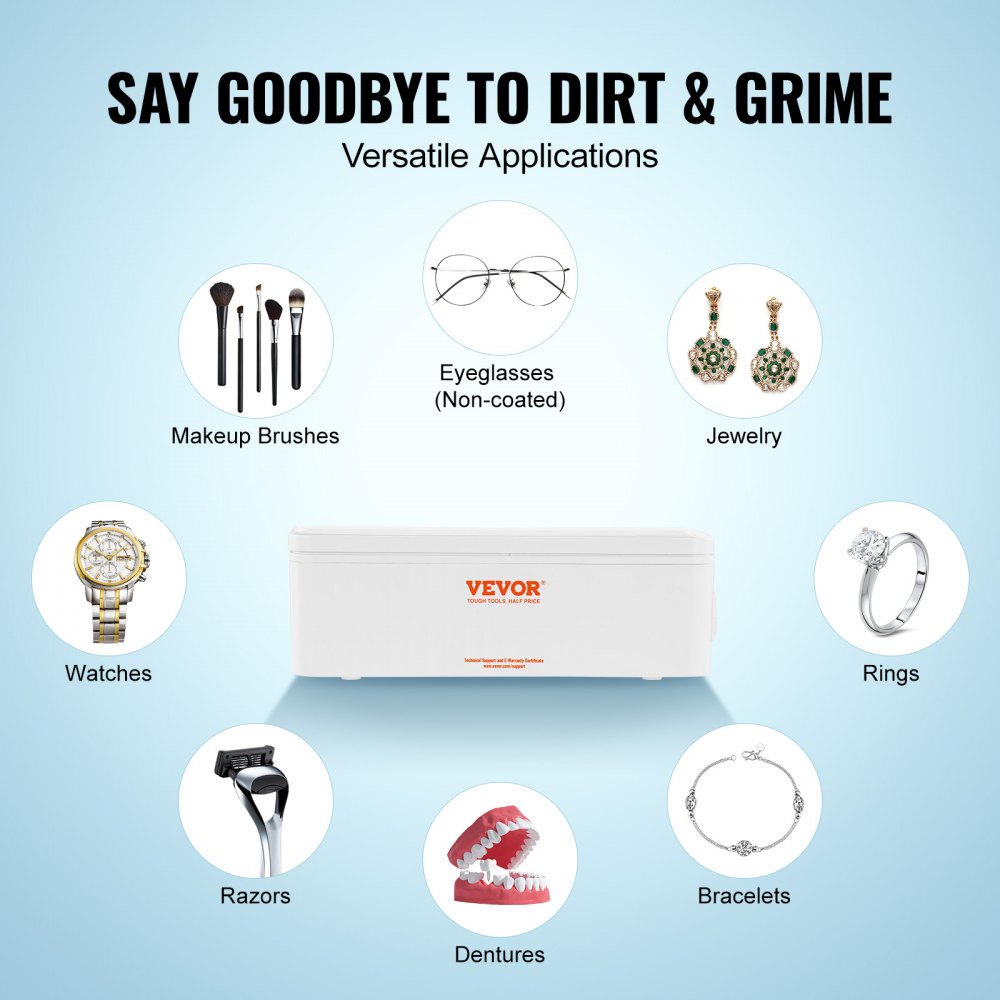 Ultrazvukový čistič šperků VEVOR, ultrazvukový čistič o objemu 470 ml se 4 časovými režimy, přenosný ultrazvukový čistič šperků s čisticím košem na brýle, hodinky, zubní protézy a prsteny - miniatura 3