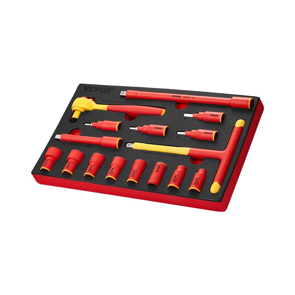 VEVOR Insulated Socket Set, 16-Piece Insulated Wrench Tool Set, 1000V ...