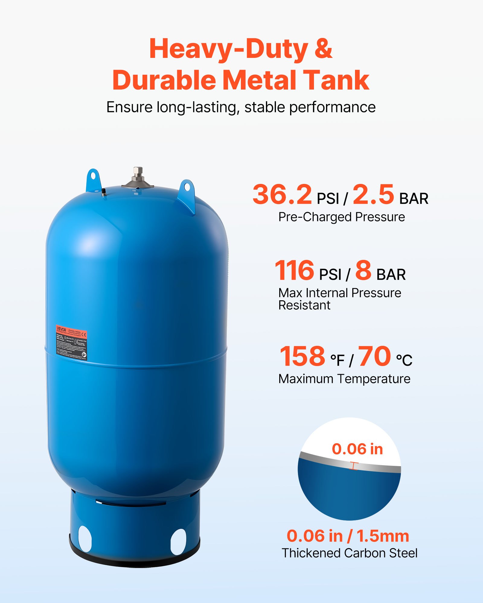 VEVOR 34-Gallon Vertical Well Pressure Tank, Pre-Charged Pressurized ...