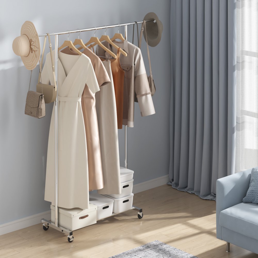 VEVOR Clothes Rack with Wheels, Heavy Duty Clothing Garment Rack with ...