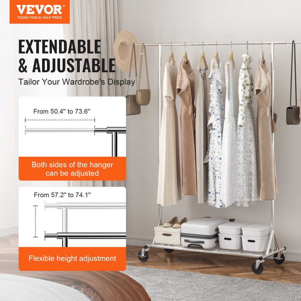 VEVOR Clothes Rack with Wheels, Heavy Duty Clothing Garment Rack ...