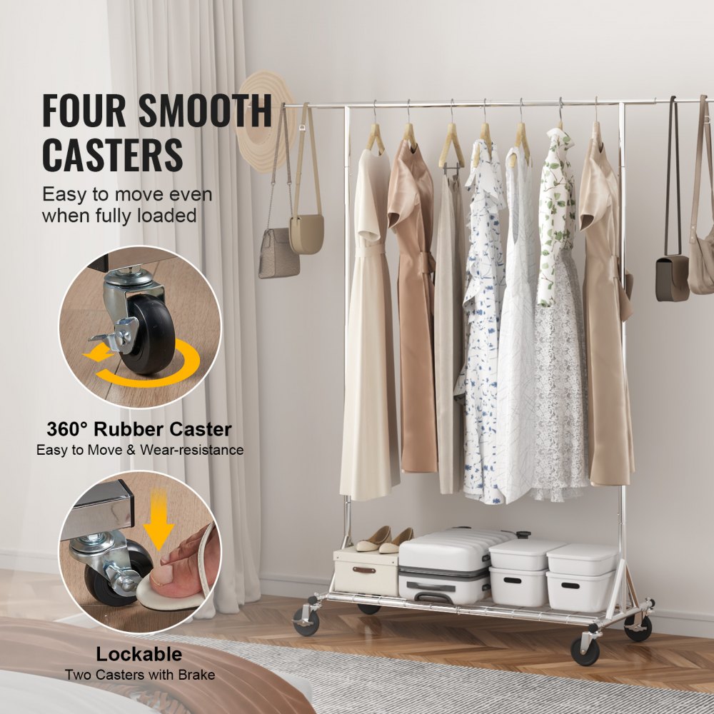 Garment Rack Extendable VEVOR Clothes Rack with Wheels, Heavy Duty Clothing Garment Rack ...