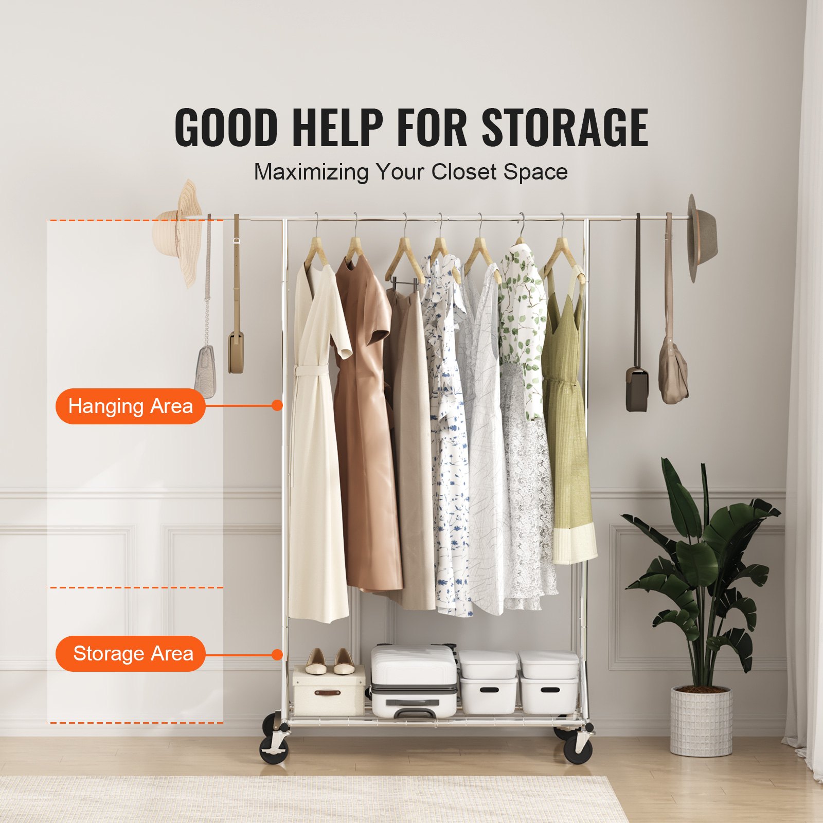 VEVOR Clothes Rack with Wheels, Heavy Duty Clothing Garment Rack