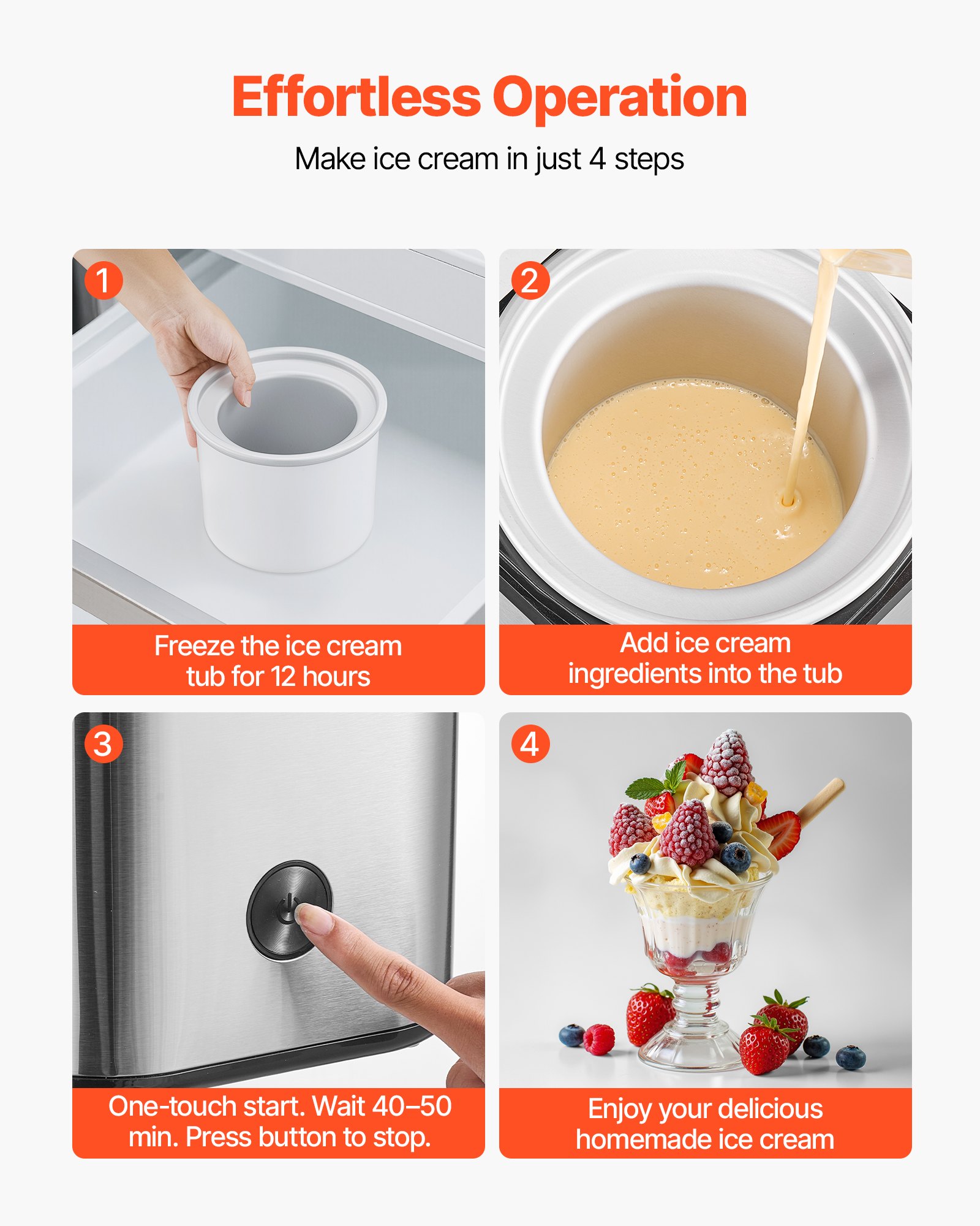 VEVOR Ice Cream Maker, 2.11 Qt. Large Capacity, Electric Automatic Ice ...