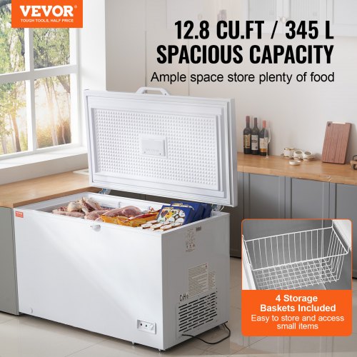 VEVOR Chest Freezer, 12.8 Cu.ft / 345 L Large Deep Freezer & 4 ... - Large Capacity Freezers With Advanced Temperature Control