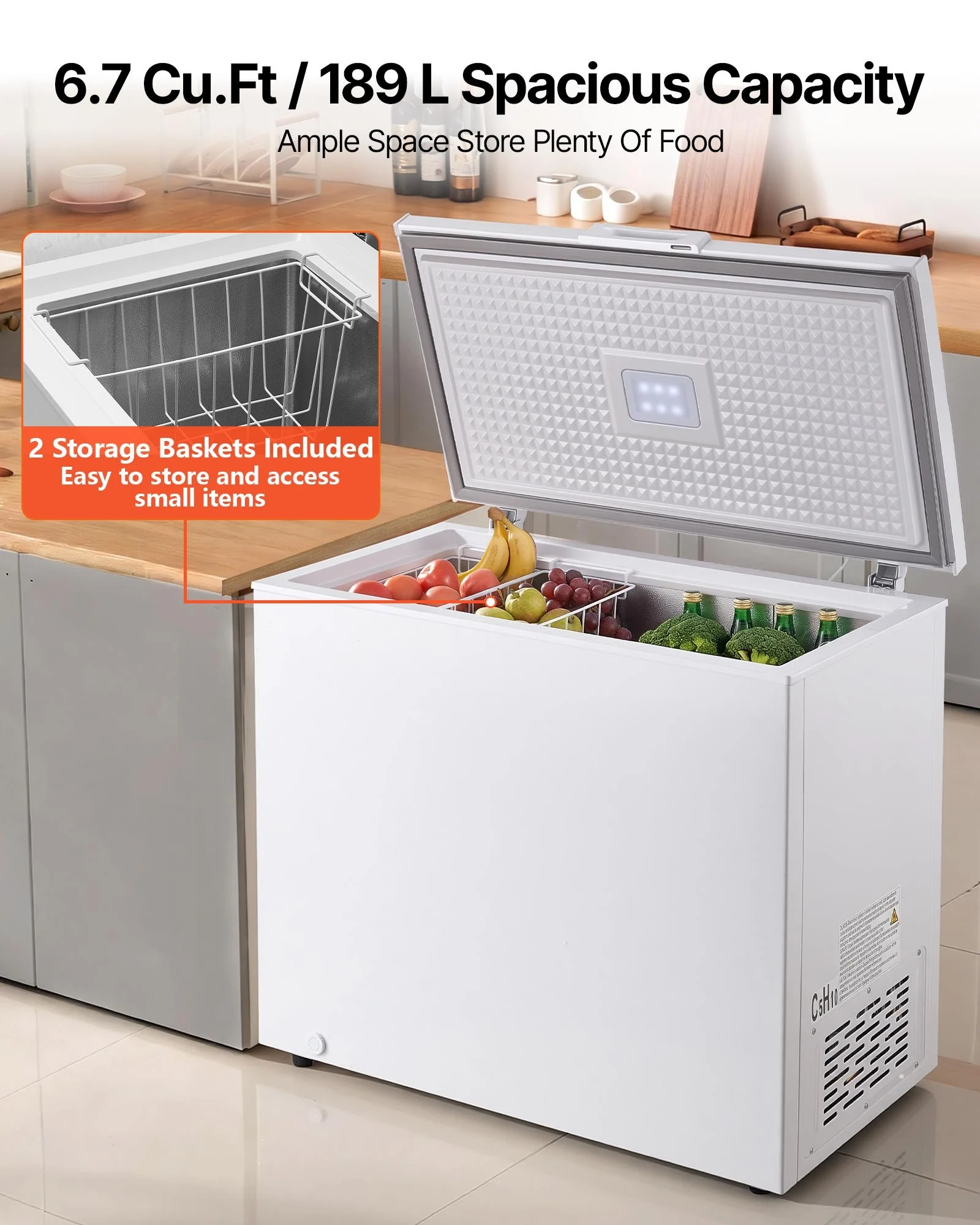 VEVOR Chest Freezer, 6.7 Cu.ft Compact Deep Freezer, Free Standing Top ...