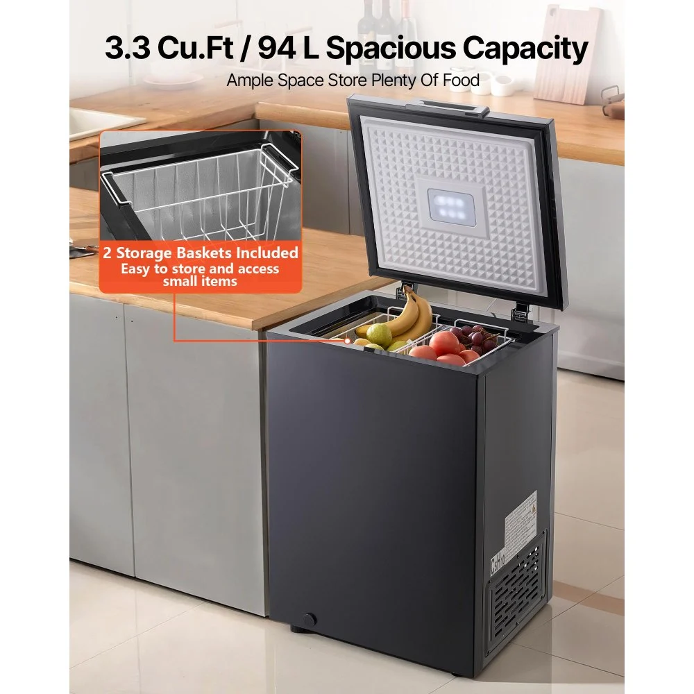 VEVOR Chest Freezer, 3.3 Cu.ft Compact Deep Freezer, Free Standing Top ...